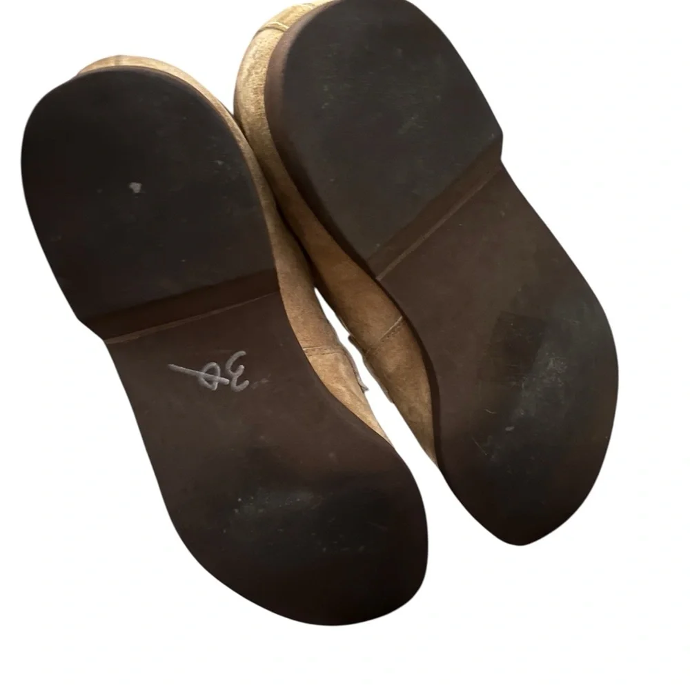 Vintage 70s 80s Montgomery Ward Suede Loafer Dress Shoes Gold Hardware Taupe 9D